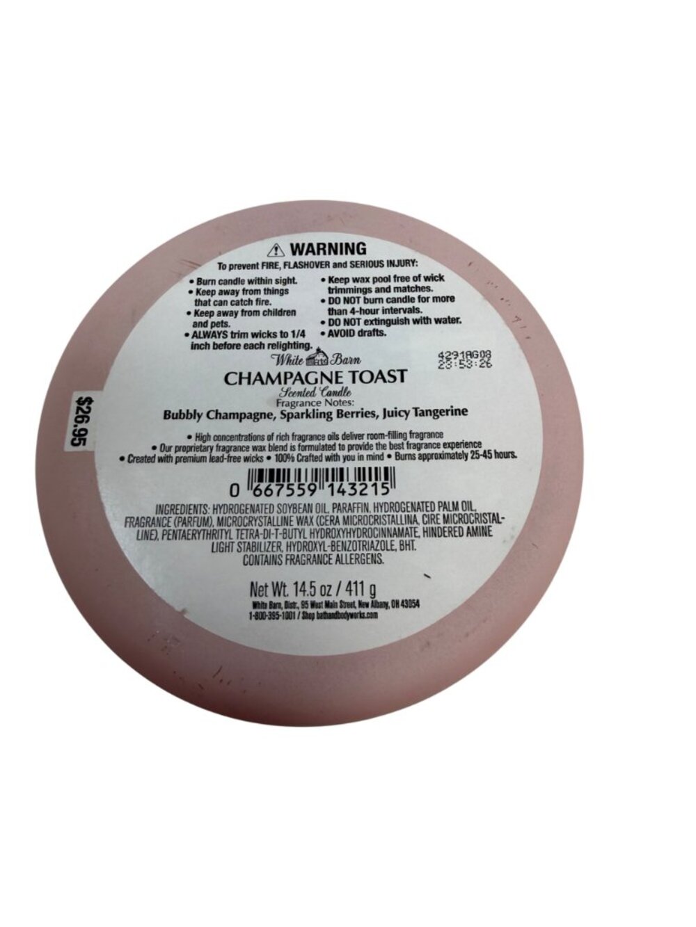 Bath & Body Works White Barn Champagne Toast 3-Wick 14.5oz Candle - Picture 4 of 4